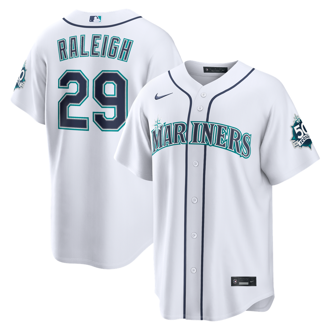 Seattle Mariners Cal Raleigh Nike Home Stadium 50th Season Patch Jersey - White Team Jersey Sports Fan Apparel