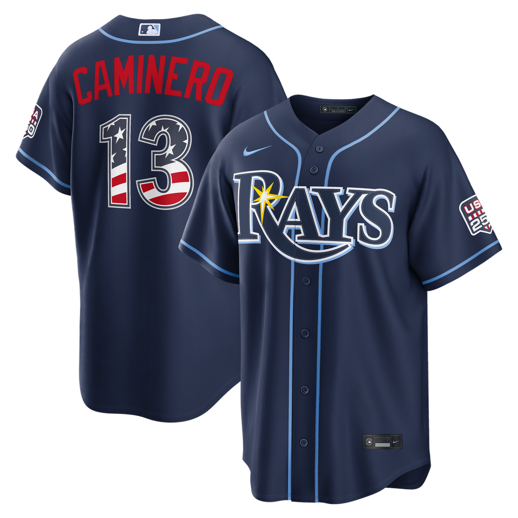Tampa Bay Rays Junior Caminero Nike USA 250 Fourth of July Road Stadium Jersey - Navy Team Jersey Sports Fan Apparel