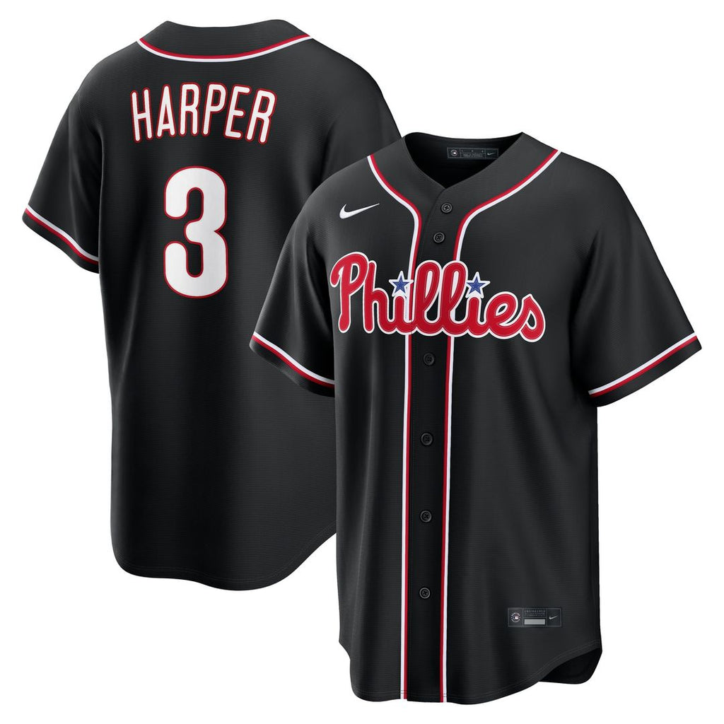 Philadelphia Phillies Bryce Harper Nike Fashion Replica Black Out Jersey Team Jersey Sports Fan Apparel