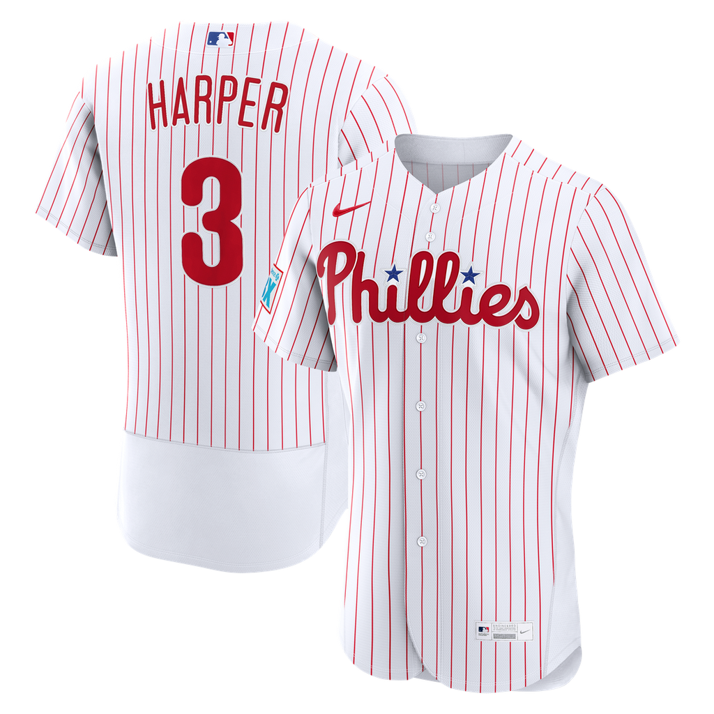 Philadelphia Phillies Bryce Harper Nike Home Authentic Sponsor Patch Jersey - White Team Jersey Sports Fan Apparel
