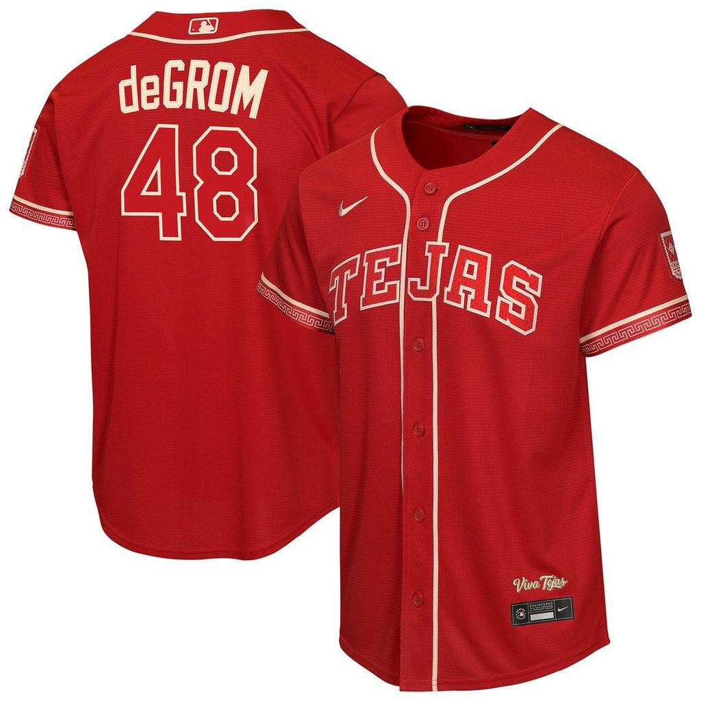 Texas Rangers Jacob deGrom Nike Youth 2026 City Connect Stadium Jersey - Red Team Jersey Sports Fan Apparel