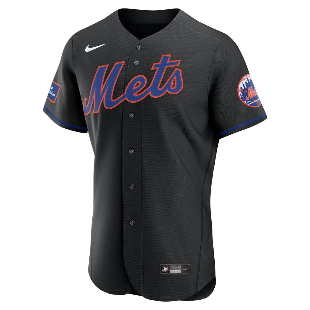 New York Mets Nike Alternate Authentic Sponsor Patch Jersey - Black Team Jersey Sports Fan Apparel