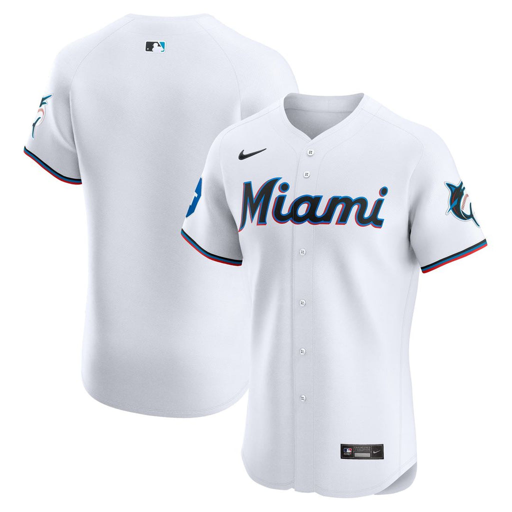 Miami Marlins Nike Home Elite Patch Jersey - White Team Jersey Sports Fan Apparel