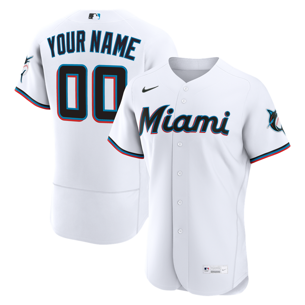 Miami Marlins Nike Home Authentic Custom Jersey - White Team Jersey Sports Fan Apparel