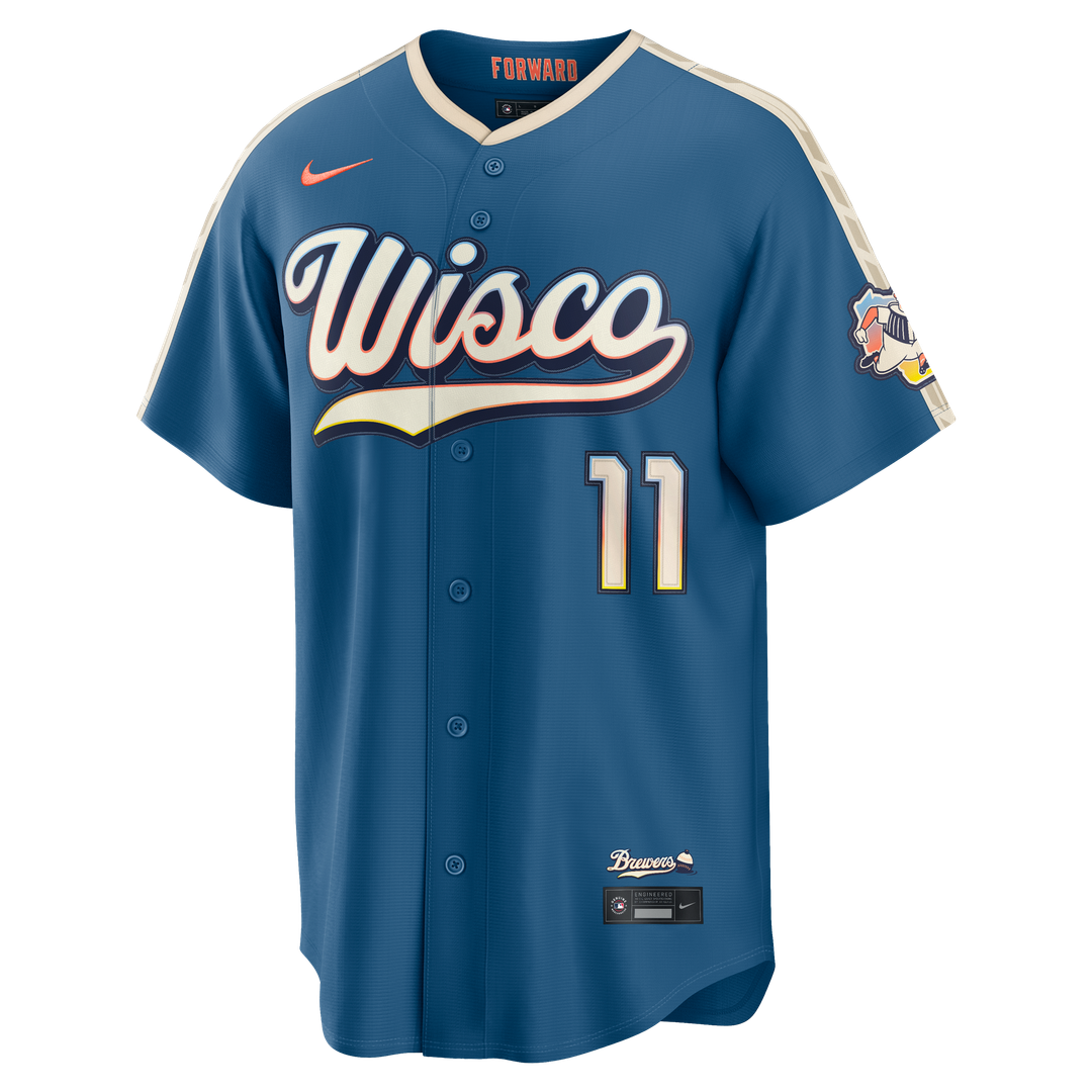 Milwaukee Brewers Jackson Chourio Nike 2026 City Connect Stadium Jersey - Mineral Blue Team Jersey Sports Fan Apparel