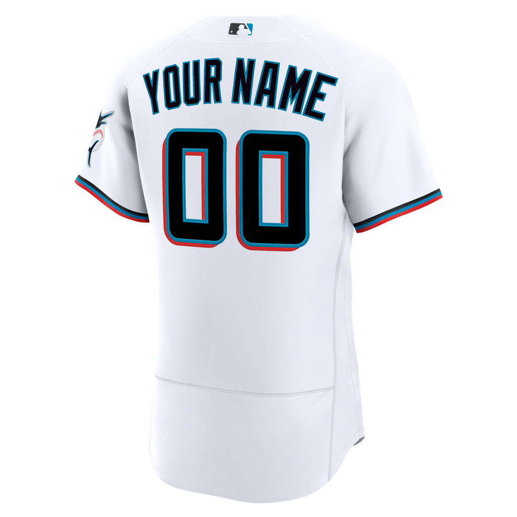 Miami Marlins Nike Home Authentic Custom Jersey - White Team Jersey Sports Fan Apparel