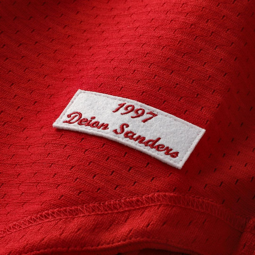 Cincinnati Reds Deion Sanders Mitchell & Ness Cooperstown Mesh Batting Practice Button - Up Jersey - Red Team Jersey Sports Fan Apparel