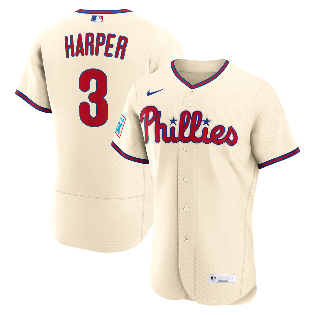 Philadelphia Phillies Bryce Harper Nike Alternate Authentic Sponsor Patch Jersey - Cream Team Jersey Sports Fan Apparel