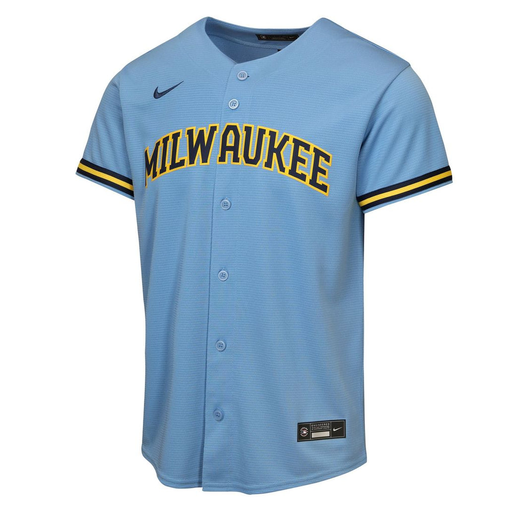 Milwaukee Brewers Jackson Chourio Nike Youth Road Replica Jersey - Light Blue Team Jersey Sports Fan Apparel