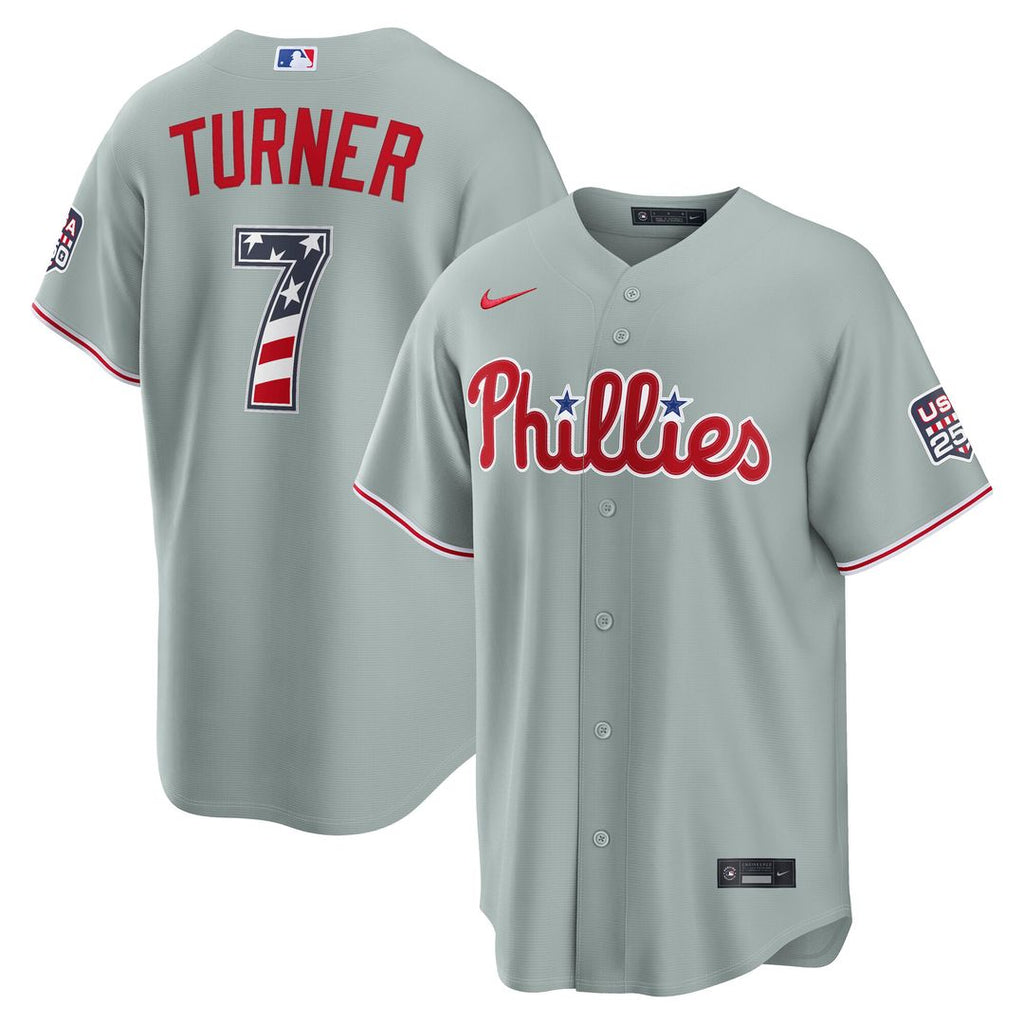 Philadelphia Phillies Trea Turner Nike USA 250 Fourth of July Road Stadium Jersey - Gray Team Jersey Sports Fan Apparel