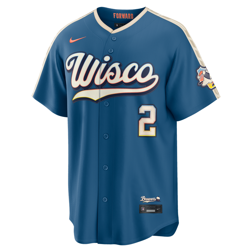 Milwaukee Brewers Brice Turang Nike 2026 City Connect Stadium Jersey - Mineral Blue Team Jersey Sports Fan Apparel