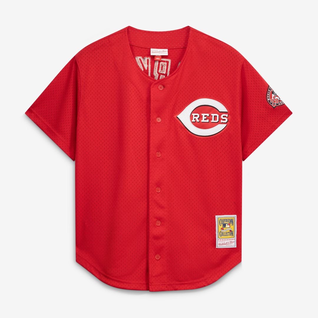 Cincinnati Reds Barry Larkin Mitchell & Ness Cooperstown Mesh Batting Practice Button - Up Jersey - Black Team Jersey Sports Fan Apparel