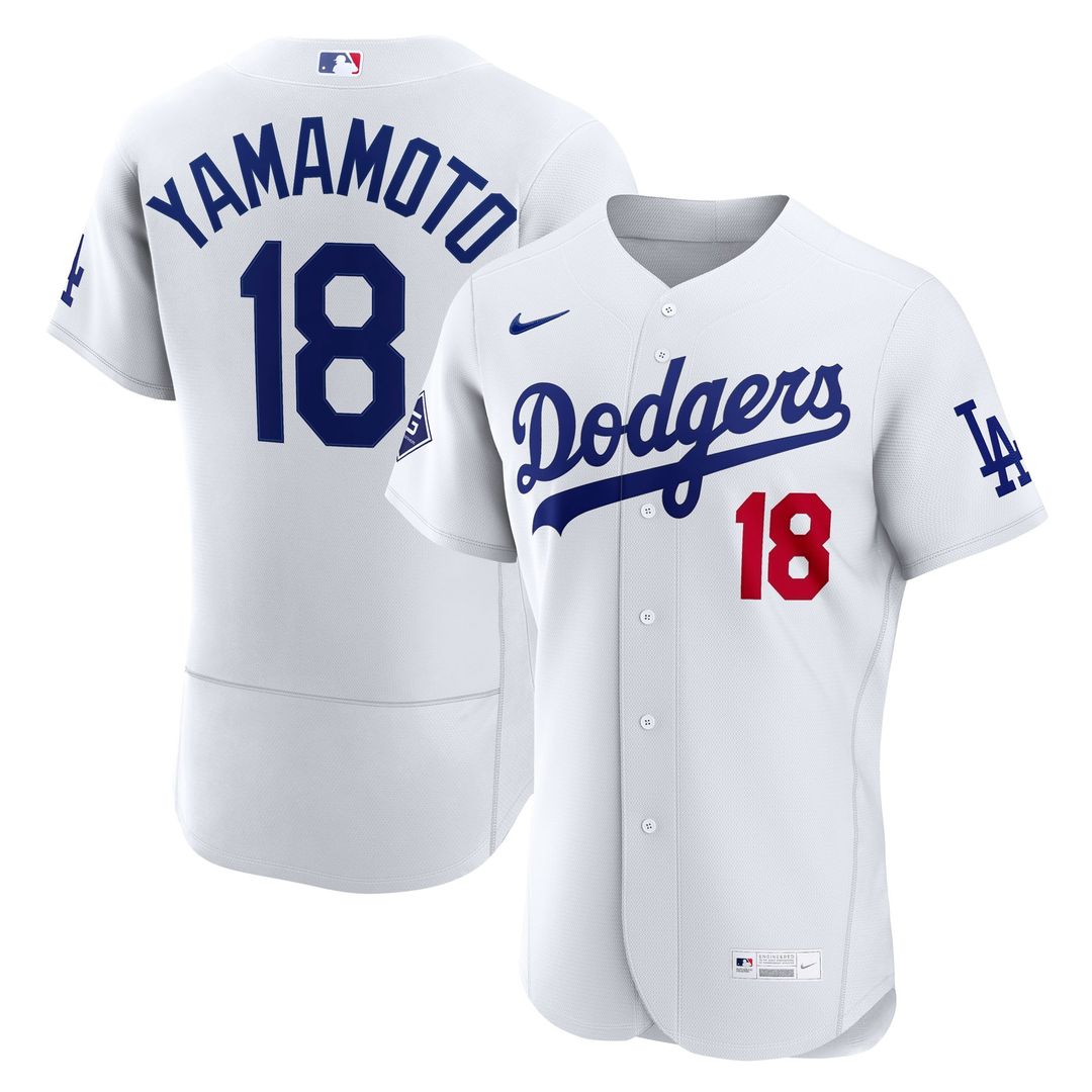 Los Angeles Dodgers Yoshinobu Yamamoto Nike Home Authentic Sponsor Patch Jersey - White Team Jersey Sports Fan Apparel