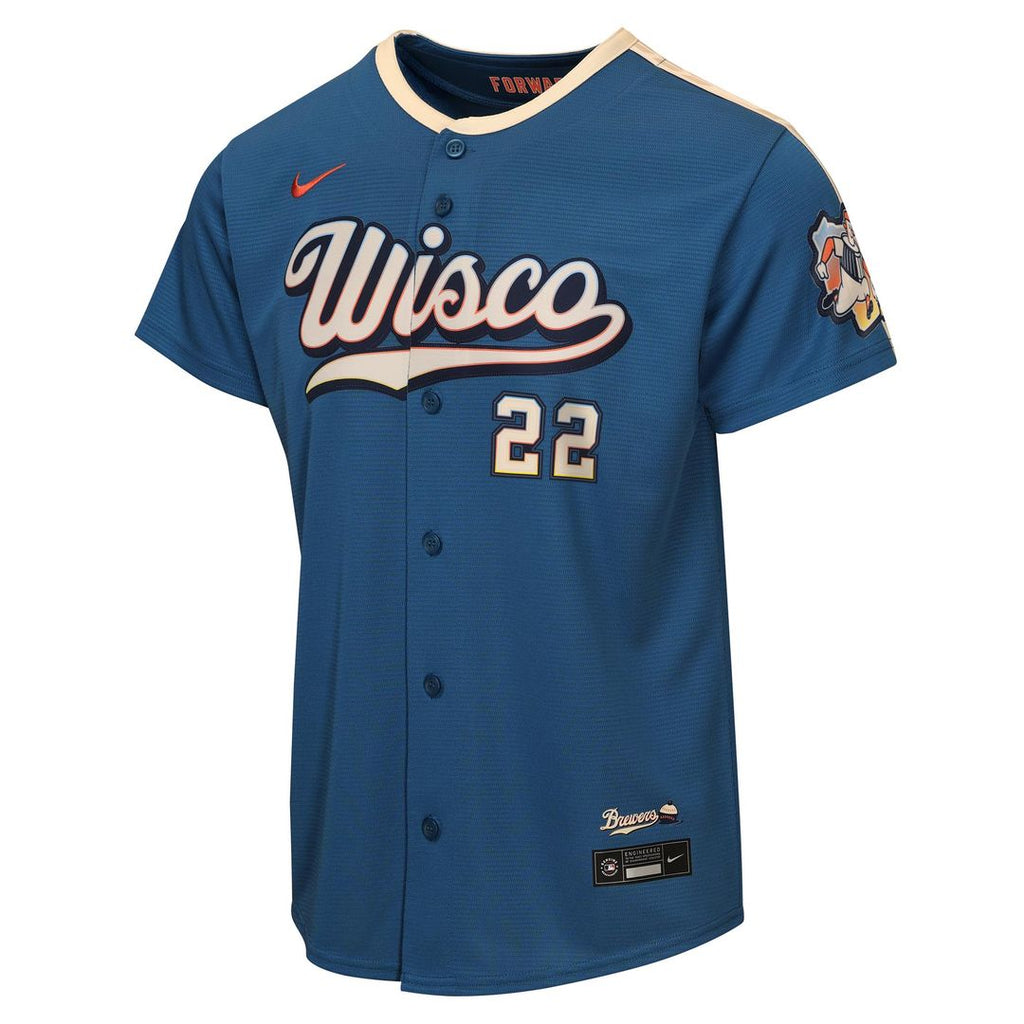 Milwaukee Brewers Christian Yelich Nike Youth 2026 City Connect Stadium Jersey - Mineral Blue Team Jersey Sports Fan Apparel