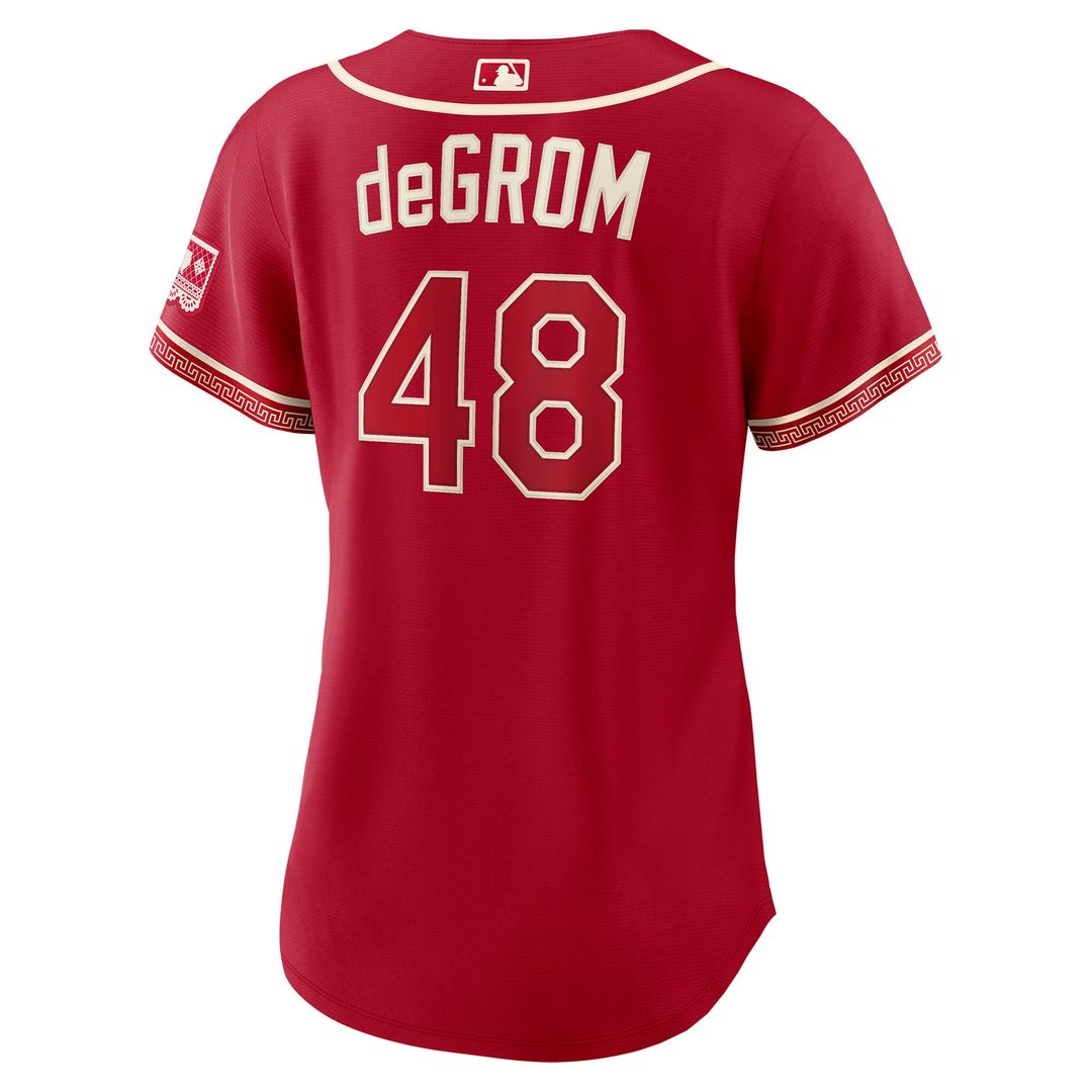 Texas Rangers Jacob deGrom Nike Women's 2026 City Connect Stadium Jersey - Red Team Jersey Sports Fan Apparel