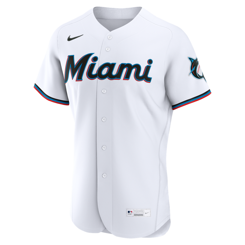 Miami Marlins Nike Home Authentic Custom Jersey - White Team Jersey Sports Fan Apparel