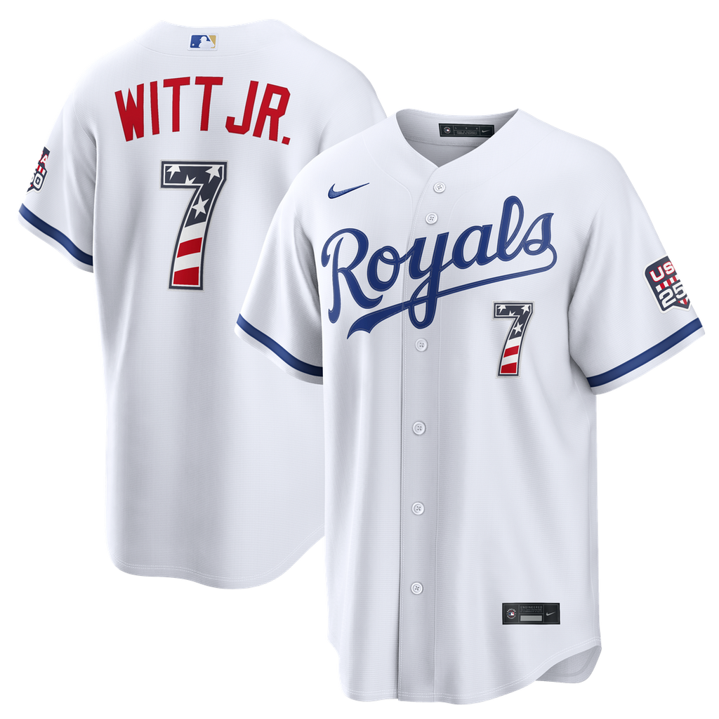 Kansas City Royals Bobby Witt Jr. Nike USA 250 Fourth of July Home Stadium Jersey - White Team Jersey Sports Fan Apparel