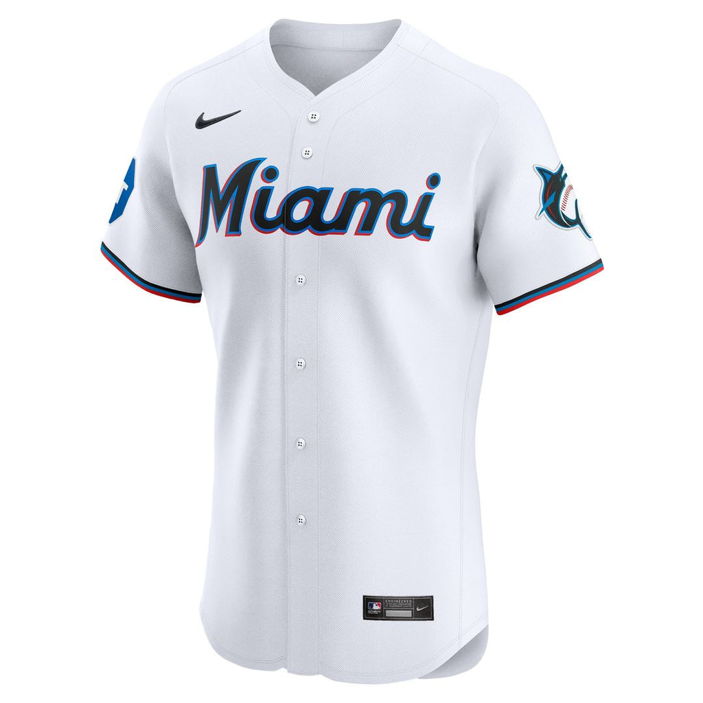 Miami Marlins Nike Home Elite Patch Jersey - White Team Jersey Sports Fan Apparel