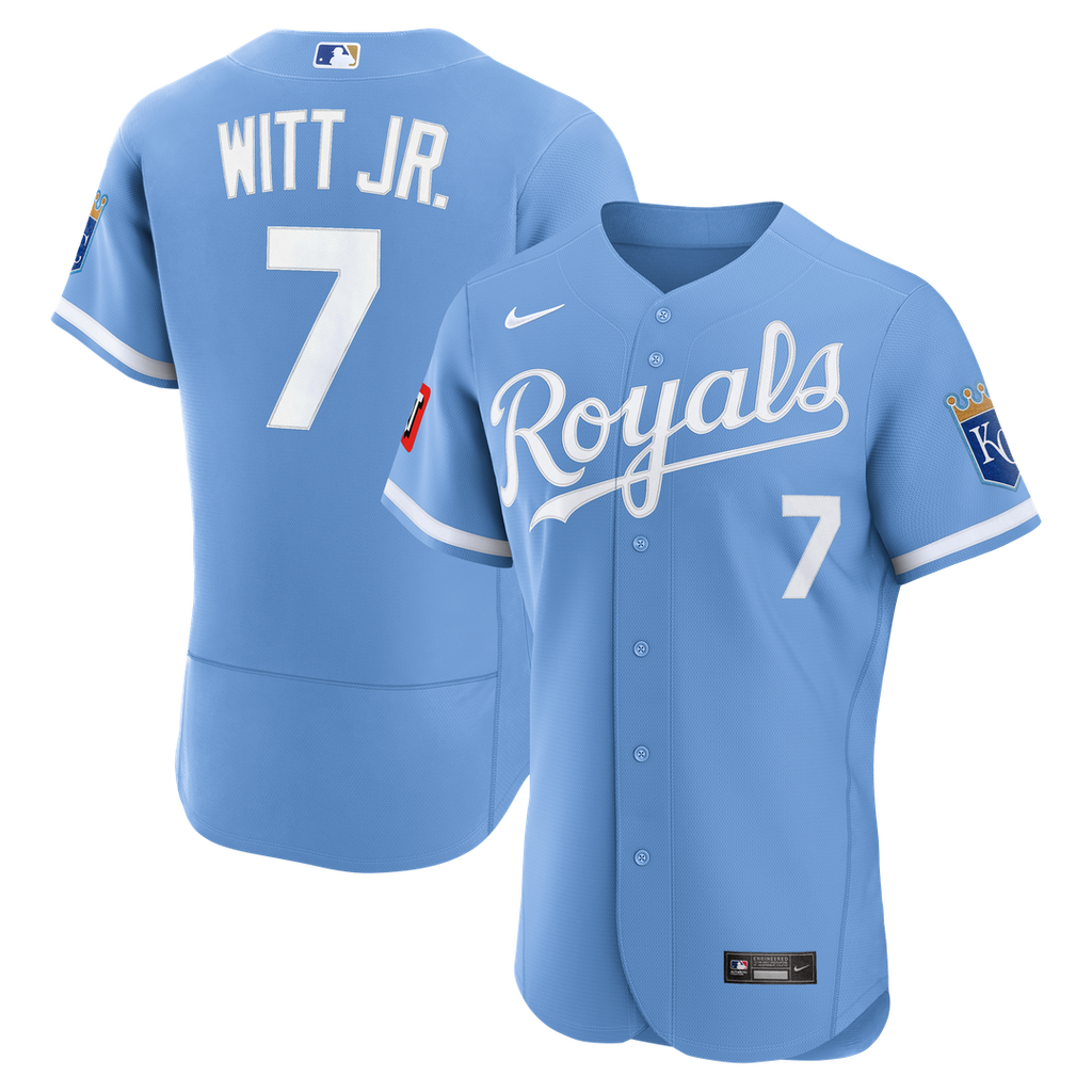 Kansas City Royals Bobby Witt Jr. Nike Alternate Authentic Sponsor Patch Jersey - Light Blue Team Jersey Sports Fan Apparel