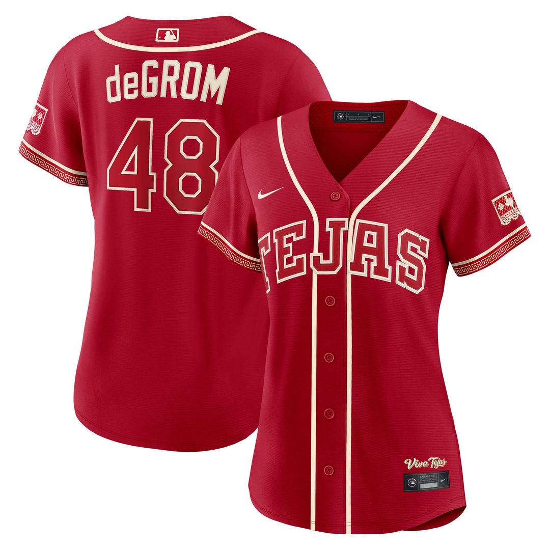 Texas Rangers Jacob deGrom Nike Women's 2026 City Connect Stadium Jersey - Red Team Jersey Sports Fan Apparel