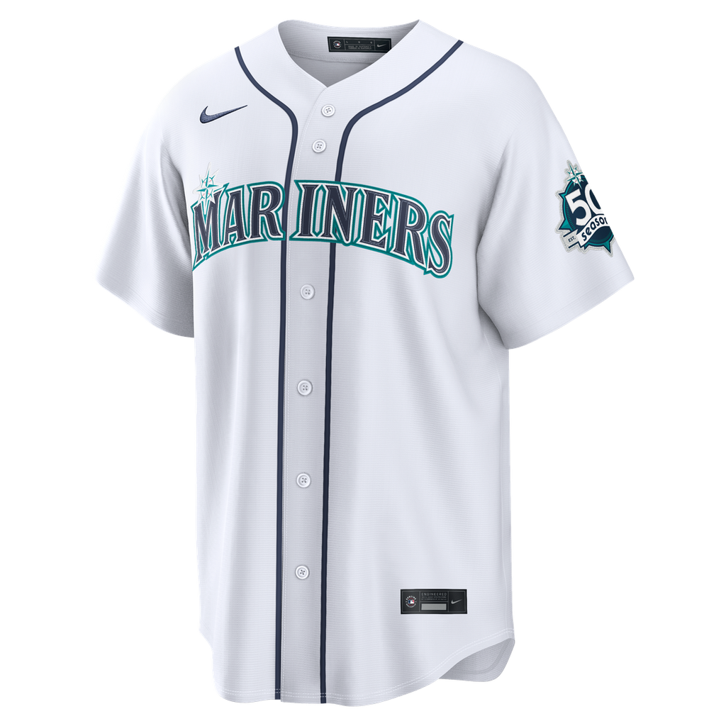 Seattle Mariners Julio Rodríguez Nike Home Stadium 50th Season Patch Jersey - White Team Jersey Sports Fan Apparel