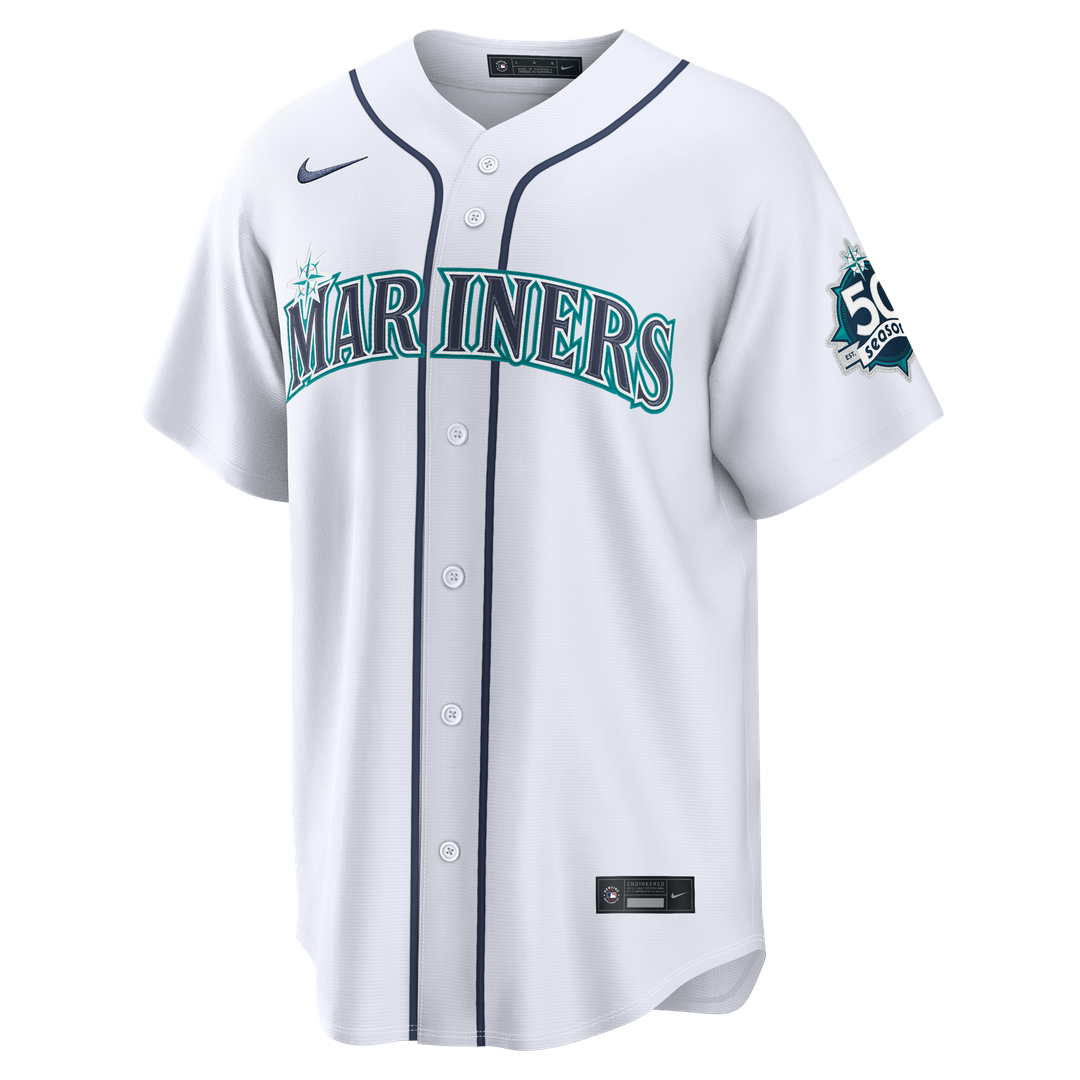 Seattle Mariners Julio Rodríguez Nike Home Stadium 50th Season Patch Jersey - White Team Jersey Sports Fan Apparel