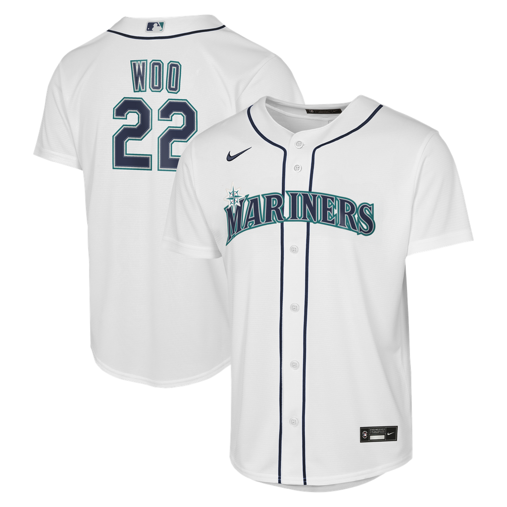 Seattle Mariners Bryan Woo Nike Youth Home Baseline Jersey - White Team Jersey Sports Fan Apparel