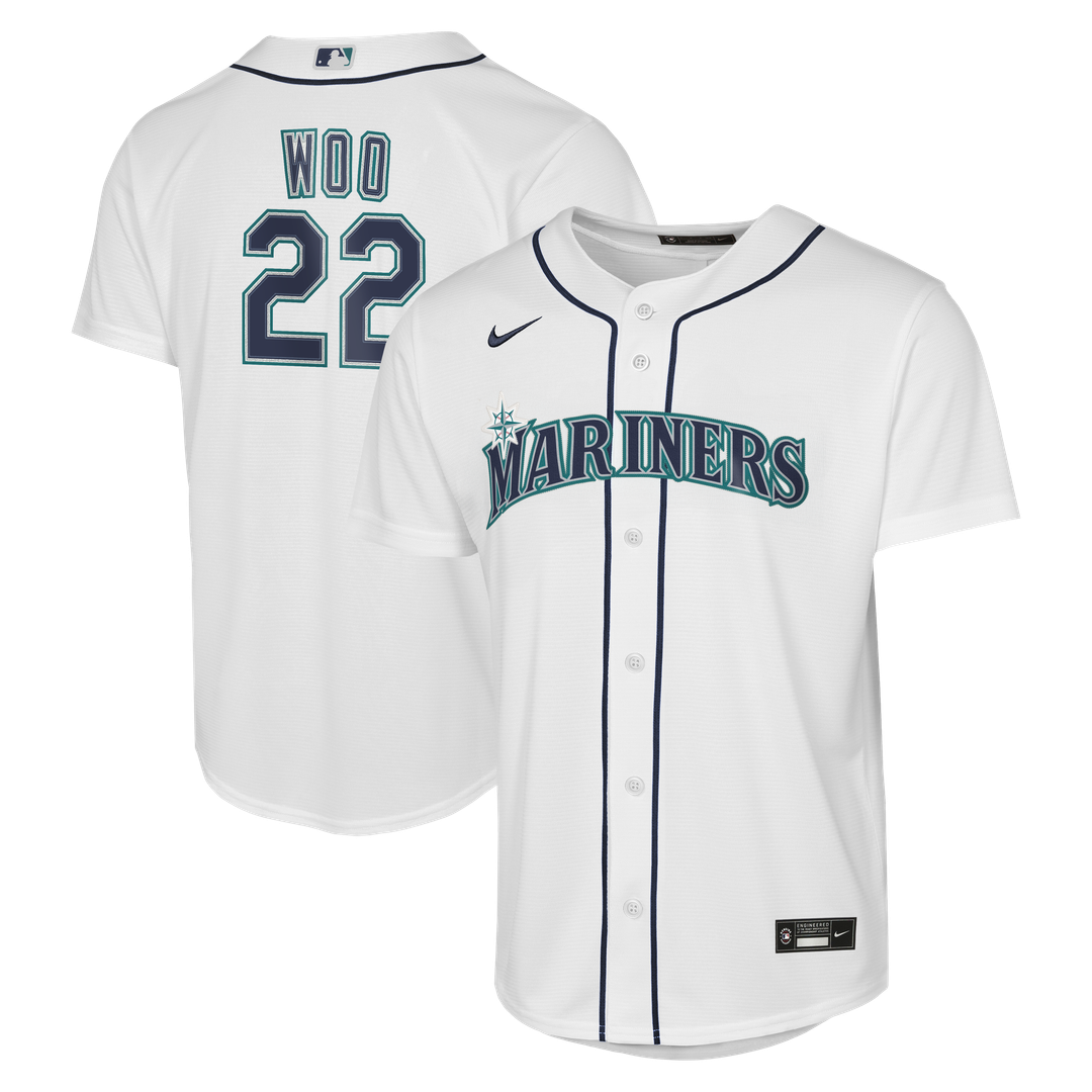 Seattle Mariners Bryan Woo Nike Youth Home Baseline Jersey - White Team Jersey Sports Fan Apparel