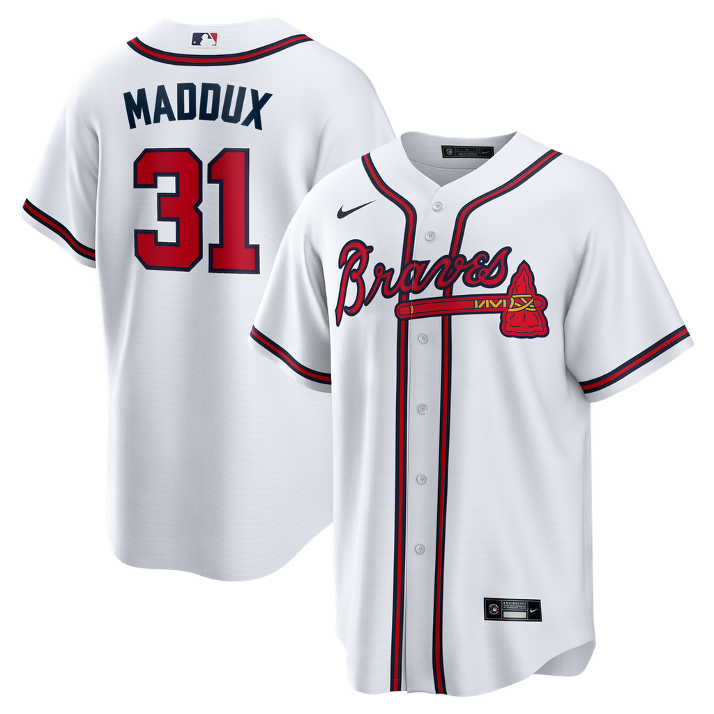 Atlanta Braves Greg Maddux Nike Home Retired Player Replica Jersey - White Team Jersey Sports Fan Apparel